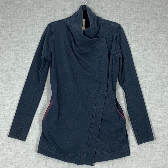 Lululemon Wrap Jacket Navy Sz 6 Side Pockets Cotton Blend Cross Front - Picture 12 of 12